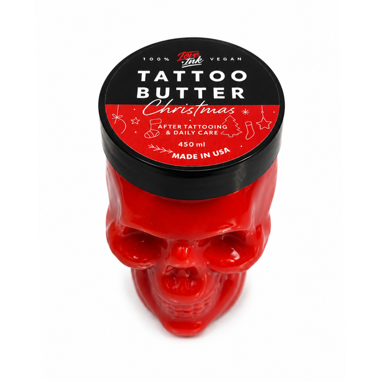 تصویر کره تتو Love Ink Tattoo Butter Christmas 450ml مناسب مراقبت روزانه و بعد از تتو - روبینا تتو