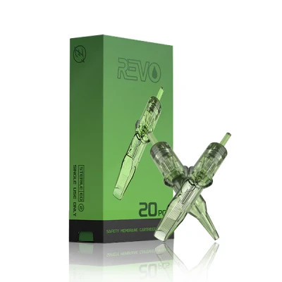 کارتریج پن اینکین روو 7RS بسته ۲۰ عددی با جعبه سبز REVO و بدنه شفاف، مناسب شیدینگ، سایهزنی کنترلشده و پر کردن نواحی کوچک تا متوسط تتو