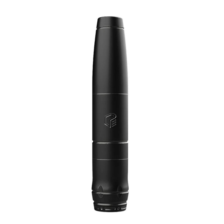 نمای روبهرو دستگاه پن EZ Tattoo Defender 2-in-1 رنگ مشکی مات با بدنه آلومینیومی و طراحی قلمی، مناسب تتو بدن، آرایش دائم و اسکالپ